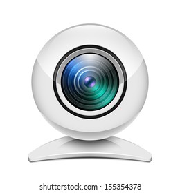 Realistic white web camera icon on white background