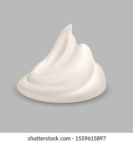 Realistic White Whipped Cream Isolated on Gray Background. Facial Creme, Foam, Gel or Body Lotion Skincare Icon. Illustration Ice Cream Product Swatch