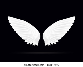 Realistic white wings on a black background