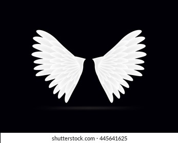 Realistic white wings on a black background
