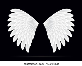 Realistic white wings on a black background