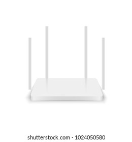 Realistic white wireless router with antenna. Vector.