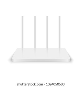 Realistic white wireless router with antenna. Vector.