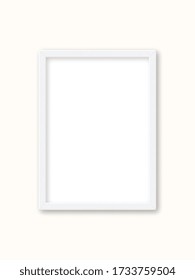 Realistic white wood picture frame isolated on white background. Frame for your presentations. Vector illustration.