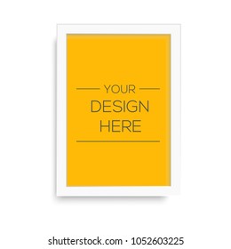 Realistic white wooden photo frame. Vector
