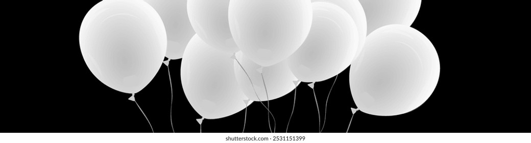 Realistic white,the black balloon isolated on transparent background. Vector illustration.