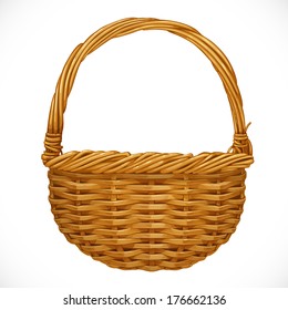 Realistic wicker basket isolated on white background. Vector illustration