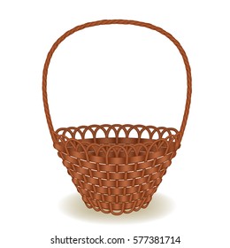 Realistic wicker basket isolated on white background.