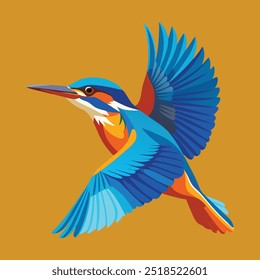 Realistic Wildlife Animal Vector Illustration kingfisher with electric blue and bright orange plumage, captured in mid-flight as it dives towards a body of water