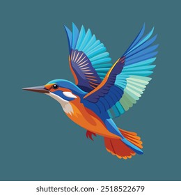 Realistic Wildlife Animal Vector Illustration kingfisher with electric blue and bright orange plumage, captured in mid-flight as it dives towards a body of water