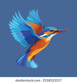 Realistic Wildlife Animal Vector Illustration kingfisher with electric blue and bright orange plumage, captured in mid-flight as it dives towards a body of water