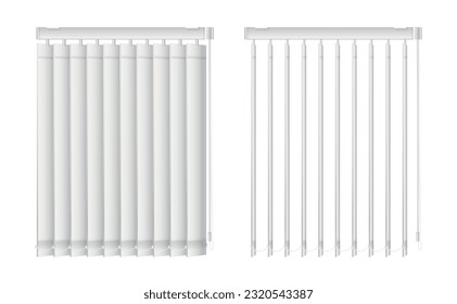 Realistic window blinds set with two isolated views of modern office blinds drawn and half open vector illustration