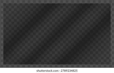 Realistic window glass reflection with a transparent background, featuring subtle distortions and a dark gray gradient.