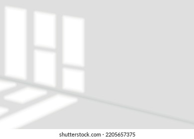 Realistic window light and shadow. Shadow overlay effect. Long shadow light on wall. Scenes of natural lighting. Blank background for design. Realistic vector illustration