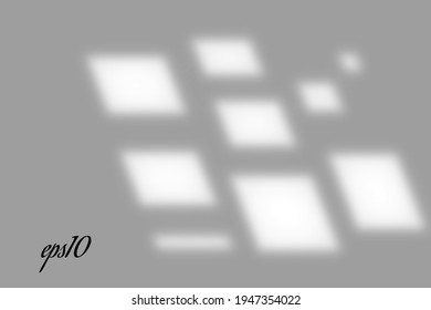 Realistic window shadow. Multiply Overlay effect. Long shadow light on wall or floor. Mesh gradient scenes of natural lighting. Square perforation. Natural background for design. Vector illustration