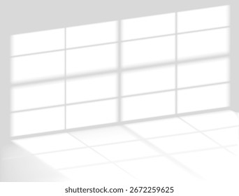 Efecto realista de superposición de sombra de ventana con luz suave sobre fondo transparente. Efecto de superposición de sombras. Luz suave y sombras de la ventana. Maqueta de Vector para iluminación interior natural.