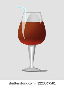 realistic wine glass with straw vector