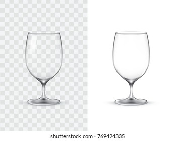 Realistic wine glasses, vector illustration isolated on white and transparent background. Mock up, template of glassware for alcoholic drinks