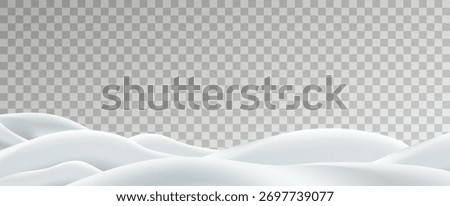 Realistic winter background, snowdrifts, snowdrifts, blizzard and wind, snow. Christmas winter landscape, 3D background with snow, vector transparent background, PNG.	
