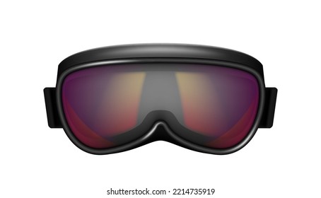 Gafas de esquí de invierno realistas. Equipamiento moderno para esquiar gafas de sol aisladas en fondo blanco. Elementos deportivos para el movimiento de montañas o nieve. Activa actividad de ocio. Ilustración del vector