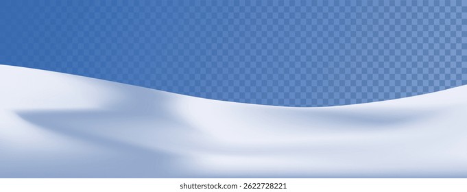 Realistic winter snow scene with snowy hills, white drifts, and icy landscape, 3D vector background for holiday banners, seasonal mockups, or Christmas illustrations