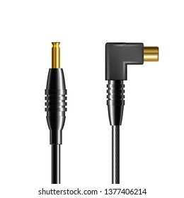 Realistic Wire Plug Of Charger Adapter Vector. Black Elecrtic Power Cable Charger Tablet, Smartphone, Laptop And And Household Appliances. Top View Isolated Image On White Background. 3d Illustration