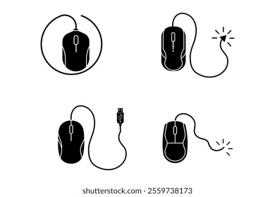 Realistic Wired Computer Mouse Vector Collection for User Manuals, computer mouse, mouse clipart, computer accessories, tech gadgets, minimalist mouse design, tech clipart, minimalist design