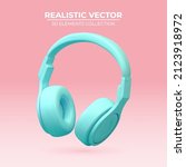 Realistic wireless earphones of trendy color. 3d vector headphone element. Realistic object for music or game concept, poster design, flyer, website.