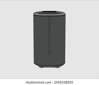 Realistic Wireless Router with the antenna. Signs on a separate layer. Wireless router isolated on grey background.