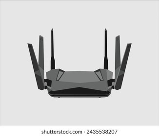 Realistic Wireless Router with the antenna. Signs on a separate layer. Wireless router isolated on grey background.
