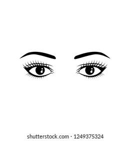 Realistic woman eyes black and white vector illustration on white background