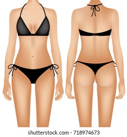 realistic woman mannequin front and back with basic bikini template for designers