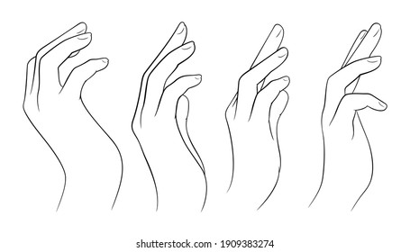 Realistic womans hand collection line. Vector Illustration of female hands of different gestures