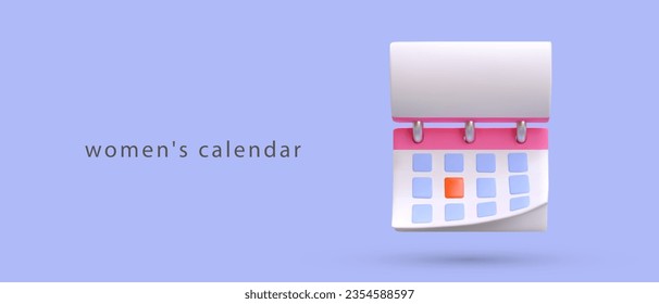 Realistic women calendar in cartoon style. Tracking female cycle. Pregnancy control and planning. Doctor visit reminder. Notes about menstruation, flow, ovulation. Advertising of phone application