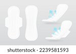 Realistic women pads mockup with air arrows. Vector illustration isolated on white background. Сan be used for healthcare, medical and other needs. EPS10.	