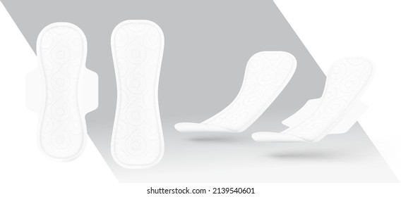 Realistic Women Pads Mockup. Front And Perspective View. Vector Illustration. Сan Be Used For Healthcare, Medical And Other Needs. EPS10.