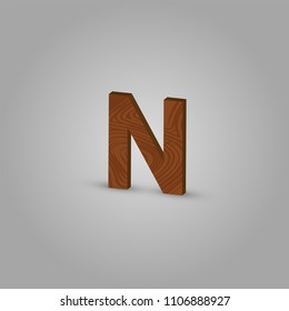 Realistic wood character from a typeset, vector illustration
