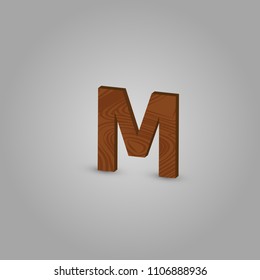 Realistic wood character from a typeset, vector illustration