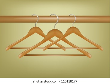 Realistic Wood Coat Hangers on wood tube