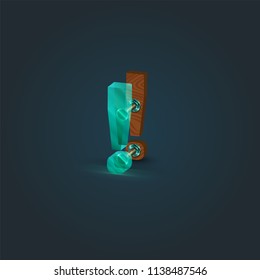 Realistic wood and glass character from a typeset, vector illustration
