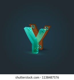 Realistic wood and glass character from a typeset, vector illustration