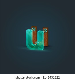 Realistic wood and glass character from a typeset, vector illustration