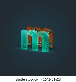 Realistic wood and glass character from a typeset, vector illustration