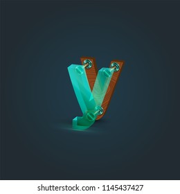 Realistic wood and glass character from a typeset, vector illustration
