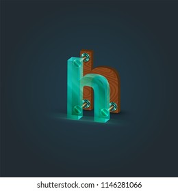 Realistic wood and glass character from a typeset, vector illustration