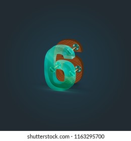 Realistic wood and glass character from a typeset, vector illustration