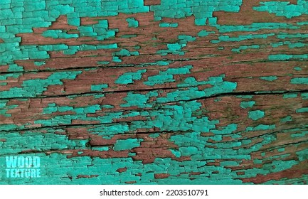 Realistic wood texture in green paint, vector abstract background. Vintage, grunge.
