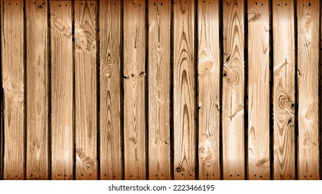 Realistic wood texture vector illustration. Realistic brown wooden cutting. Natural wood background, table, or floor surface. 