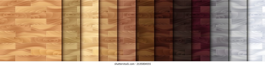 Realistic Wood textured seamless patterns set. Wooden plank, board, natural brown floor or wall repeat texture. Vector material pattern for design, flat interior, print, paper, photo background, decor