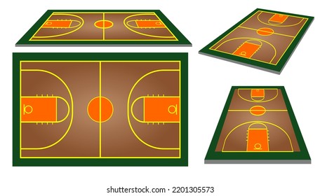 realistic wooden basketball court. wooden court background isometric parquet field
